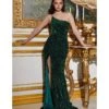 Cinderella Divine Emerald One Shoulder Velvet Sequin Bridesmaid Gown