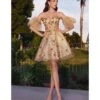 Cinderella Divine Enchanting Champagne Floral Homecoming Dress
