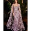 Cinderella Divine English Violet Sweetheart Fitted Floral Bridesmaid Gown With Cape