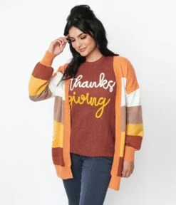 Fall Stripe Open Long Cardigan -Pleaser Clothing Store fall stripe open long cardigan 313140