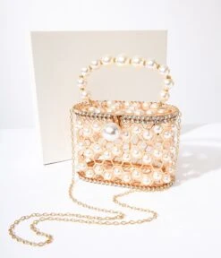 Faux Pearl & Gold Cage Handbag