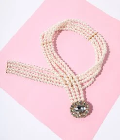 Faux Pearl & Rhinestone Buckle Cinch Belt -Pleaser Clothing Store faux pearl rhinestone buckle cinch belt 762982