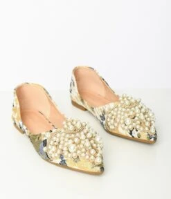 Floral Faux Pearl Flats