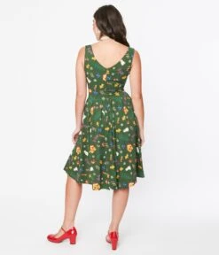 Forest Green Holiday Print Swing Dress -Pleaser Clothing Store forest green holiday print swing dress 126816