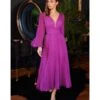 Cinderella Divine Fuchsia Pleated Midi Bridesmaid Dress