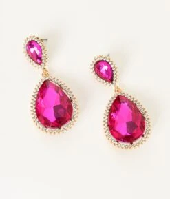 Fuchsia Rhinestone Dangle Earrings -Pleaser Clothing Store fuchsia rhinestone dangle earrings 183497