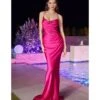 Cinderella Divine Fuchsia Satin Fitted Slip Bridesmaid Gown