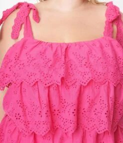 Fuchsia Tiered Eyelet Blouse -Pleaser Clothing Store fuchsia tiered eyelet blouse 700854