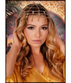 Gold & Clear Rhinestone Cap Headpiece -Pleaser Clothing Store gold clear rhinestone cap headpiece 561394