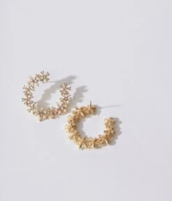 Gold Floral Rhinestone Hoop Earrings -Pleaser Clothing Store gold floral rhinestone hoop earrings 921101