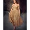 Cinderella Divine Gold Glitter Off The Shoulder Tea Length Dress