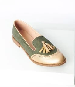 Gold & Green Suede Oxford Flats -Pleaser Clothing Store gold green suede oxford flats 895126