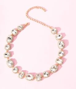 Gold & Multishape Rhinestone Necklace -Pleaser Clothing Store gold multishape rhinestone necklace 818275