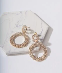 Gold Rhinestone Circle Earrings -Pleaser Clothing Store gold rhinestone circle earrings 175573