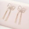 Gold & Silver Rhinestone Bow Dangle Earrings