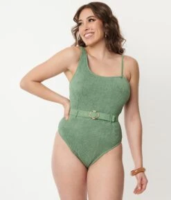 Green Belted One Piece Swimsuit -Pleaser Clothing Store green belted one piece swimsuit 203267