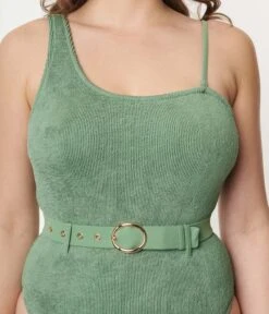 Green Belted One Piece Swimsuit -Pleaser Clothing Store green belted one piece swimsuit 657544