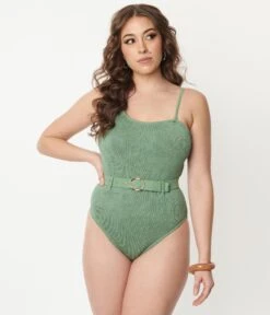Green Belted One Piece Swimsuit -Pleaser Clothing Store green belted one piece swimsuit 780533