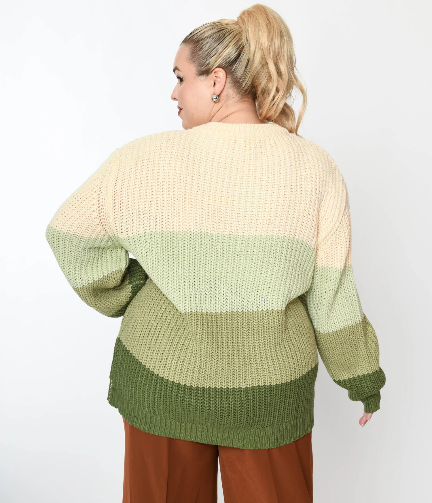 Green Dream Color Block Striped Pullover Knit Sweater 3 Green Dream Color Block Striped Pullover Knit Sweater - Image 3