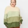Green Dream Color Block Striped Pullover Knit Sweater
