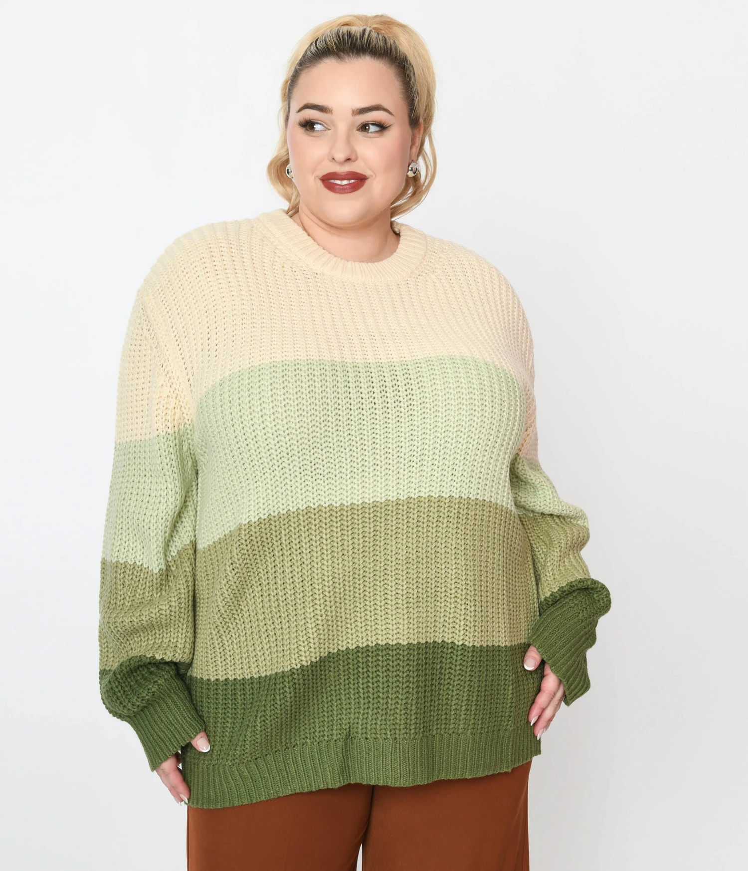 Green Dream Color Block Striped Pullover Knit Sweater 1 Green Dream Color Block Striped Pullover Knit Sweater