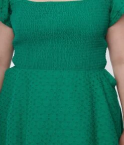 Green Eyelet Ruffle Sleeve Swing Dress -Pleaser Clothing Store green eyelet ruffle sleeve swing dress 145704