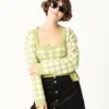 Green Gingham Crop Top & Cardigan Sweater Set