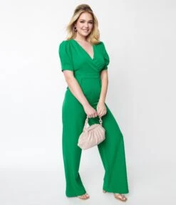 Green Go Getter Wide Leg Surplice Jumpsuit -Pleaser Clothing Store green go getter wide leg surplice jumpsuit 295937