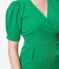 Green Go Getter Wide Leg Surplice Jumpsuit -Pleaser Clothing Store green go getter wide leg surplice jumpsuit 940328