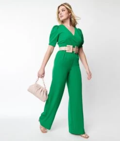 Green Go Getter Wide Leg Surplice Jumpsuit -Pleaser Clothing Store green go getter wide leg surplice jumpsuit 989264