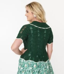 Green Perforated Knit Cardigan -Pleaser Clothing Store green perforated knit cardigan 358553