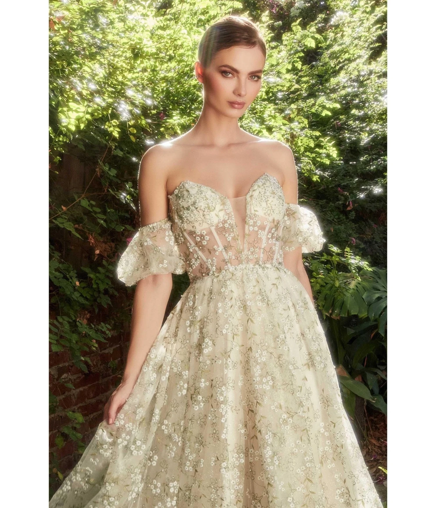 Cinderella Divine Green Romantic Floral Organza Tea Length Bridesmaid Gown 2 Cinderella Divine Green Romantic Floral Organza Tea Length Bridesmaid Gown - Image 2