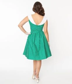 Green & White Polka Dot Cindy Swing Dress -Pleaser Clothing Store green white polka dot cindy swing dress 116114