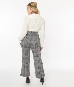 Grey & Black Plaid Stretch Woven Pants -Pleaser Clothing Store grey black plaid stretch woven pants 776600