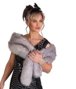 Grey Flapper Faux Fur Stole Wrap