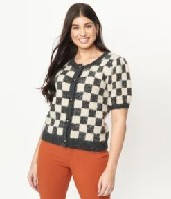 Grey & Ivory Speckled Check Cardigan