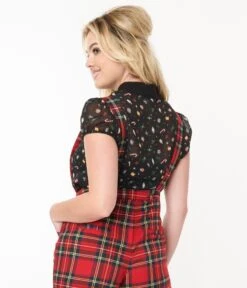 Hell Bunny Black & Holiday Print Blouse -Pleaser Clothing Store hell bunny black holiday print blouse 129645