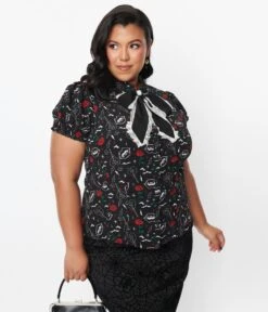 Hell Bunny Black Lilith Blouse -Pleaser Clothing Store hell bunny black lilith blouse 304951