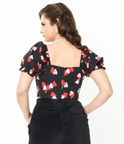 Hell Bunny Black & Red Hearts Crop Top -Pleaser Clothing Store hell bunny black red hearts crop top 902840