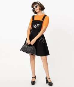 Hell Bunny Black Spiderweb & Bats Miss Muffet Pinafore Dress