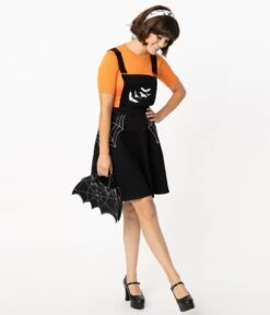 Hell Bunny Black Spiderweb & Bats Miss Muffet Pinafore Dress -Pleaser Clothing Store hell bunny black spiderweb bats miss muffet pinafore dress 318859