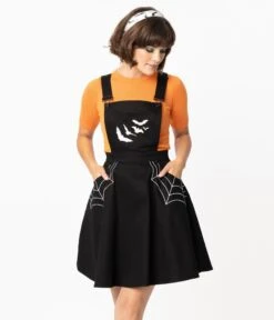 Hell Bunny Black Spiderweb & Bats Miss Muffet Pinafore Dress -Pleaser Clothing Store hell bunny black spiderweb bats miss muffet pinafore dress 845929