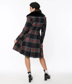 Hell Bunny Black Tartan Forester Coat -Pleaser Clothing Store hell bunny black tartan forester coat 476350