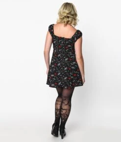 Hell Bunny Black & Vampire Print Mini Dress -Pleaser Clothing Store hell bunny black vampire print mini dress 703713