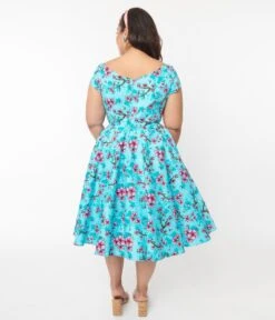 Hell Bunny Blue & Pink Floral Louella Dress -Pleaser Clothing Store hell bunny blue pink floral louella dress 539975
