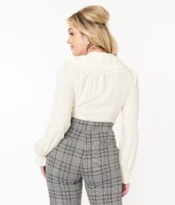 Hell Bunny Cream Peyton Bow Blouse 5 Hell Bunny Cream Peyton Bow Blouse -Pleaser Clothing Store hell bunny cream peyton bow blouse 319360