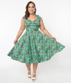 Hell Bunny Green Skeleton & Moths Floral Madilynn Midi Dress -Pleaser Clothing Store hell bunny green skeleton moths floral madilynn midi dress 398793