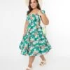 Hell Bunny Light Blue & Green Tropical Ukulele Swing Dress