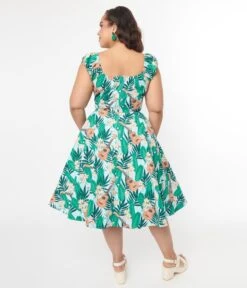 Hell Bunny Light Blue & Green Tropical Ukulele Swing Dress -Pleaser Clothing Store hell bunny light blue green tropical ukulele swing dress 492483