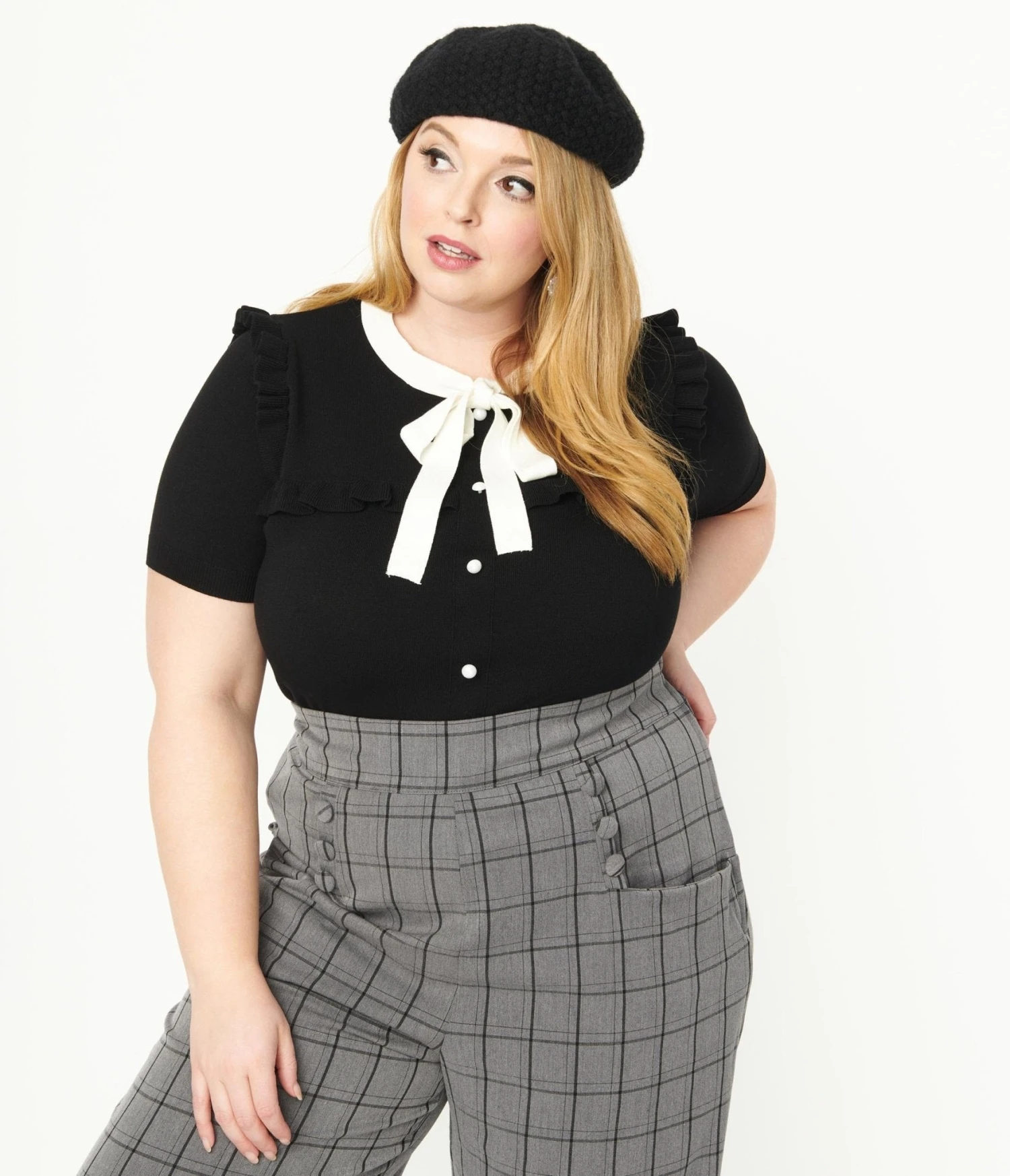 Hell Bunny Plus Size Black & White Collar Colette Blouse 1 Hell Bunny Plus Size Black & White Collar Colette Blouse